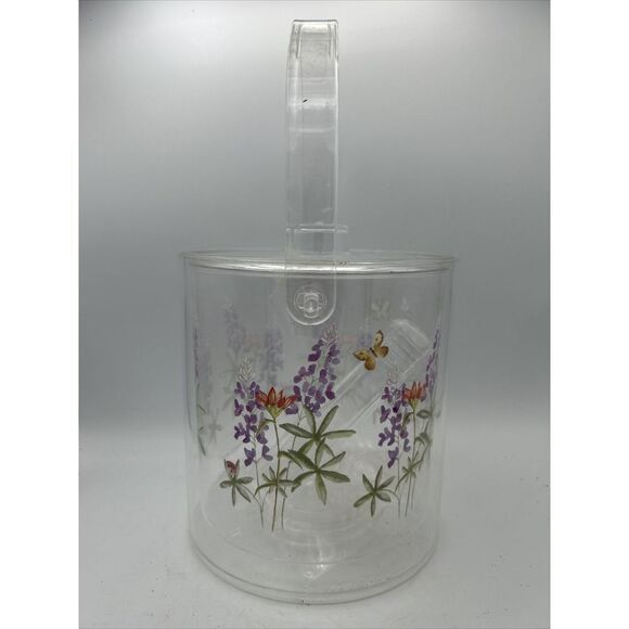 Vintage Lucite Acrylic Ice Bucket Lid Tongs‎ Bluebonnet Lupine flowers - Picture 2 of 4